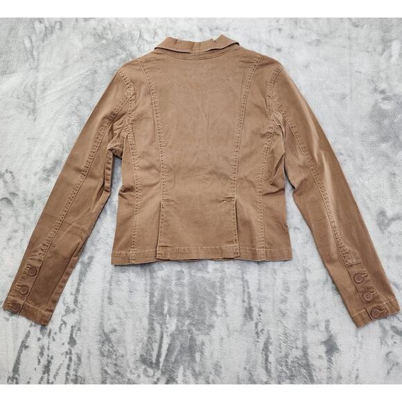 Vintage Plugg Twill Beaded Blazer Jacket Size L Brown Stretch Boho Preppy Y2K - Picture 5 of 13